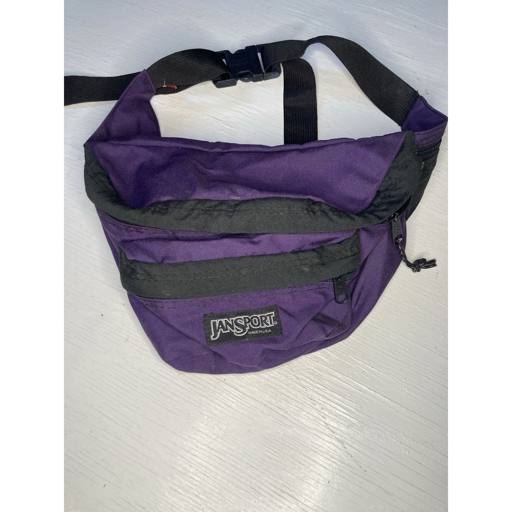 Vintage 90's Jansport USA Fanny Pack Bum Bag PURPLE Nylon THREE POCKETS